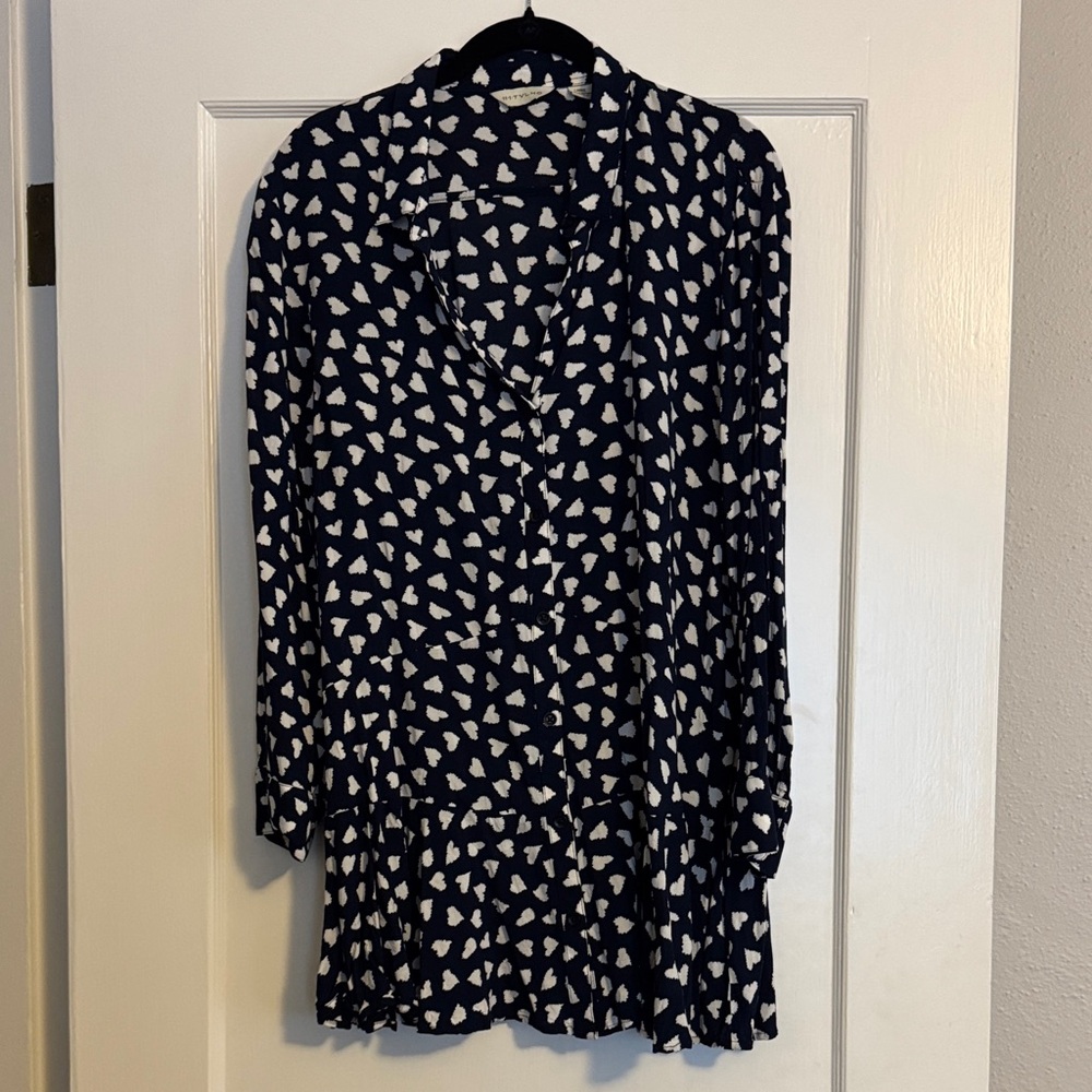 11.1‎ Tlyho Heart Print Button Down Dress Womens Large Black Casual - size L